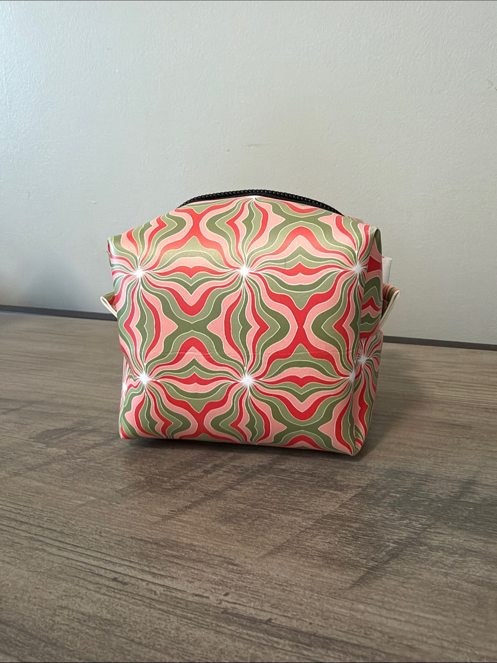 New leather Patterned Cosmetic Pouch in Coral and Olive